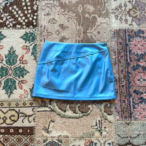 NWT SUPERDOWN METALLIC LEATHER MINI SKIRT in BLUE - Picture 7 of 8